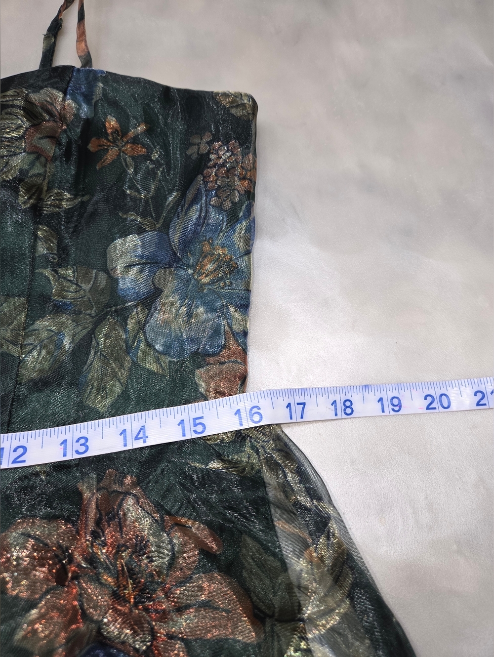 Lulu's Green Floral Maxi Dress with Blue and Brown Accents - Picture 9 of 12